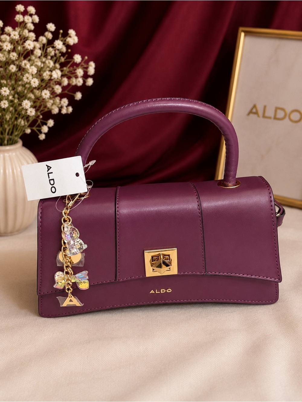 ALDO Plum Top-Handle Satchel with Gold Hardware